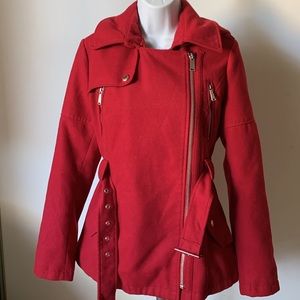 BCBGeneration red belted pea coat with removable hood